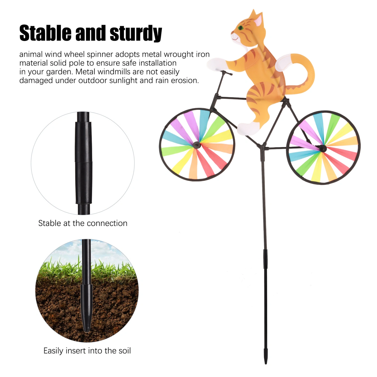 Yellow Cat Bike Windmill Wind Spinner Animal Wind Spinner Ornaments