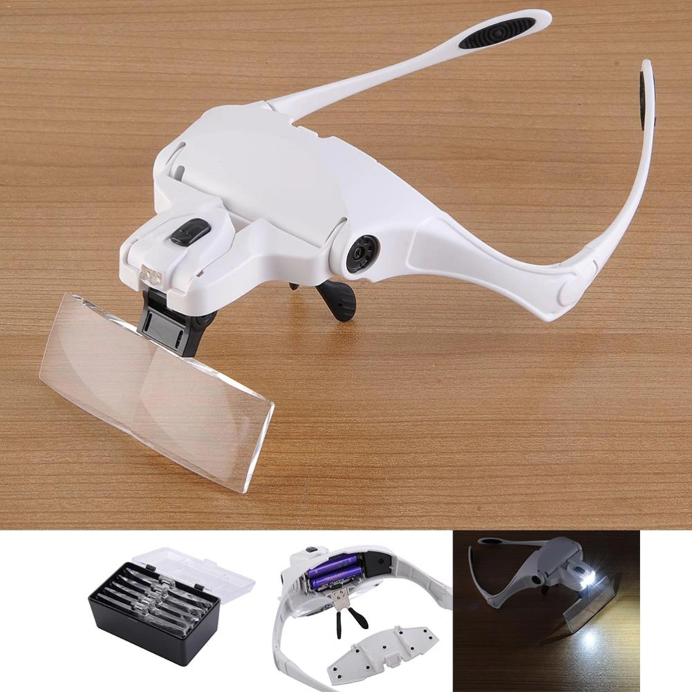 Magnifying Glass 1.0X 1.5X 2.0X 2.5X 3.5X Lens Headset Adjustable Glasses Type Magnifier with Dual LED Light