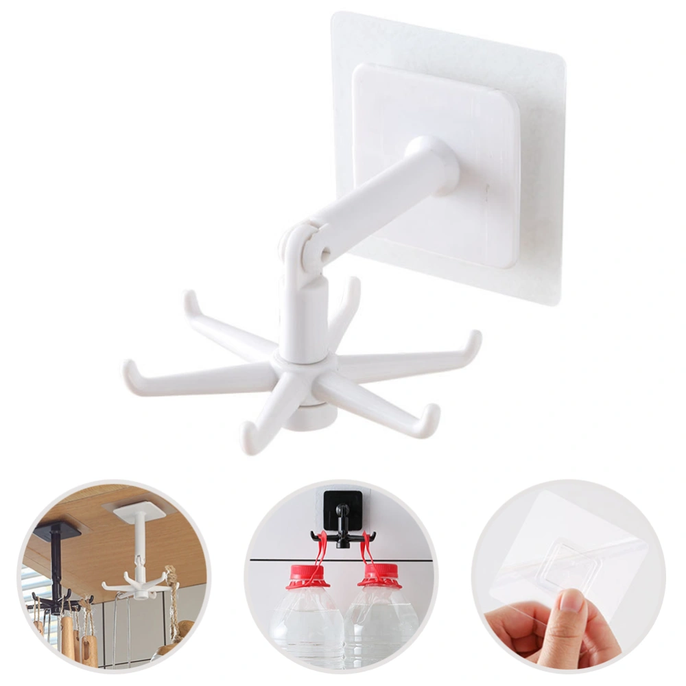 Wall Rotary Hook Hole Free 360 Degree Rotatable Door Hanger for Kitchen with 6 Hooks White Color