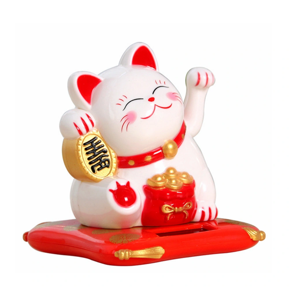 Fortune Lucky Wealth Welcoming Cat Solar Powered Cute Cat with Waving Arm Home Display Car Decor