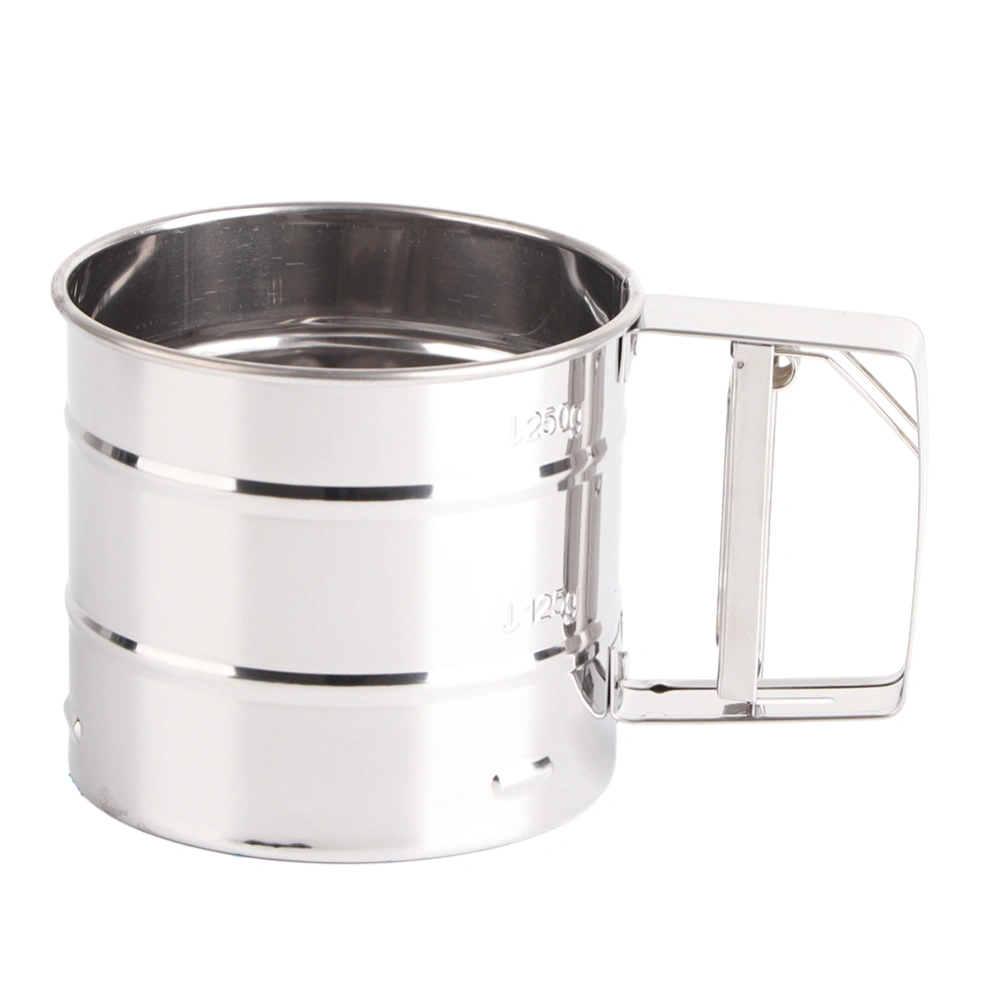 Stainless Steel Shaker Sieve Cup Mesh Crank Flour Sifter with Measuring Scale for Flour Icing Sugar