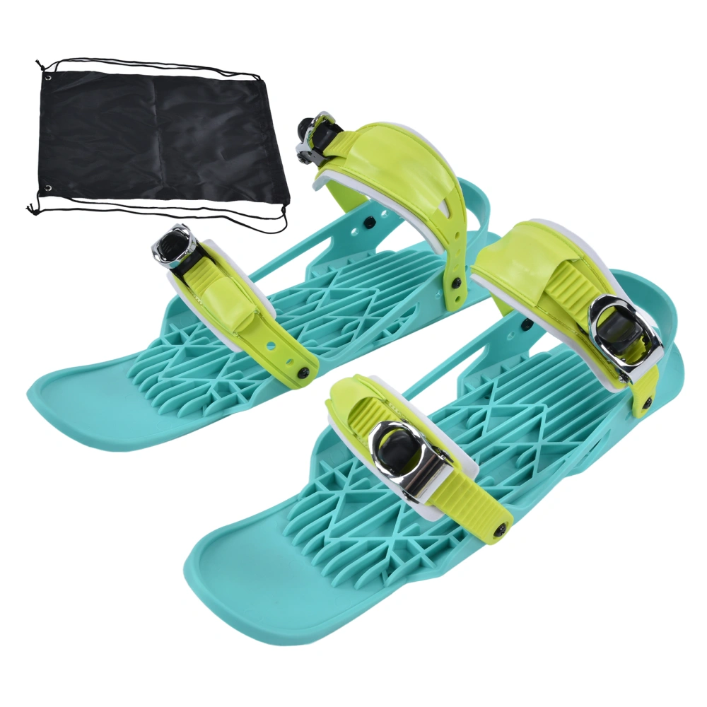 1 Pair Mini Ski Skates Green Nylon Portable Adjustable Snowboard Shoes for Outdoor Skiing Sports