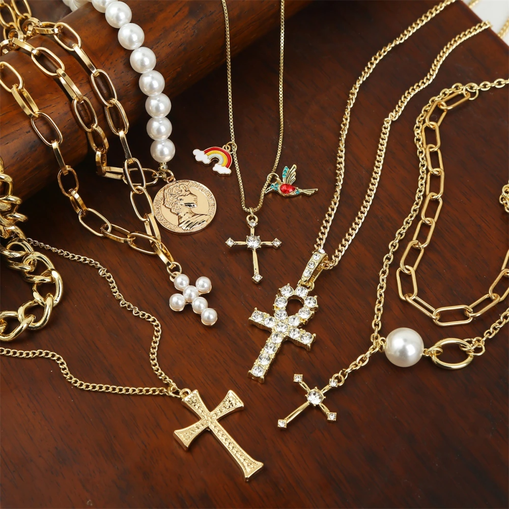 Cross Pendant European And American Style Necklace Double Layer