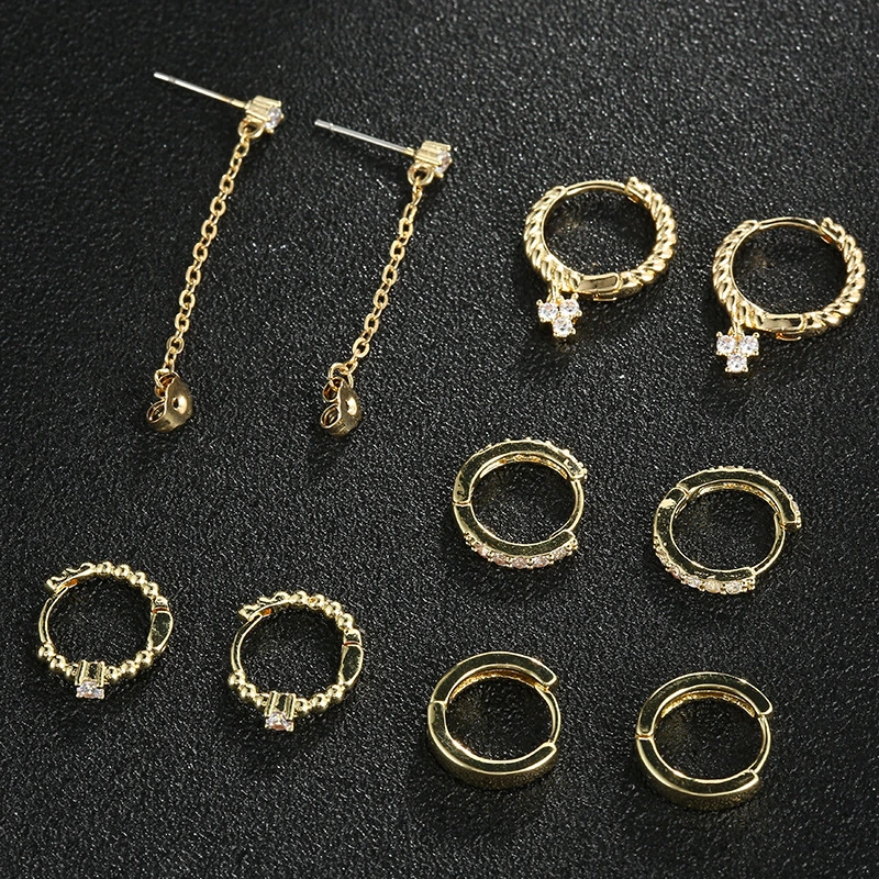 5 Pairs Gold And Silver Ring Earrings Set