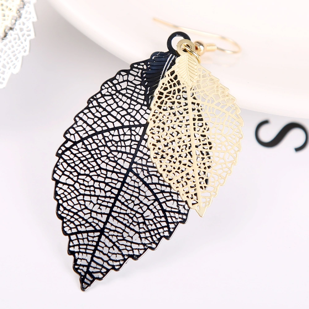 Women's Stylish Retro Minimalism Double-layer Hollow Leaves Earrings