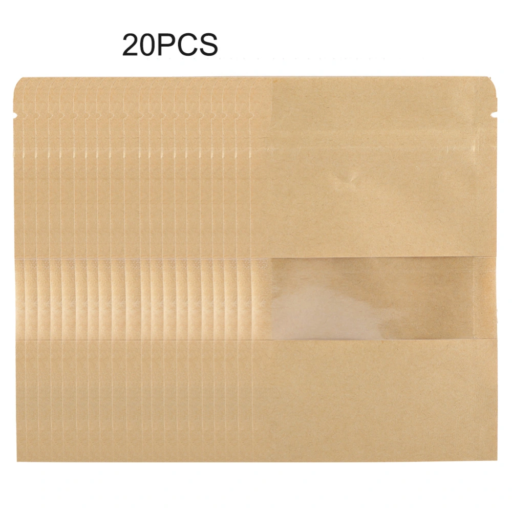 20pcs Kraft Paper Bag Pouch Stand Up Coffee Food Zip Lock Packaging w/ Window 14*20CM