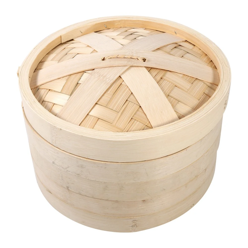 2 Tiers Bamboo Steamer Basket Chinese Natural Rice Cooking Food Cooker with Lid (24cm)