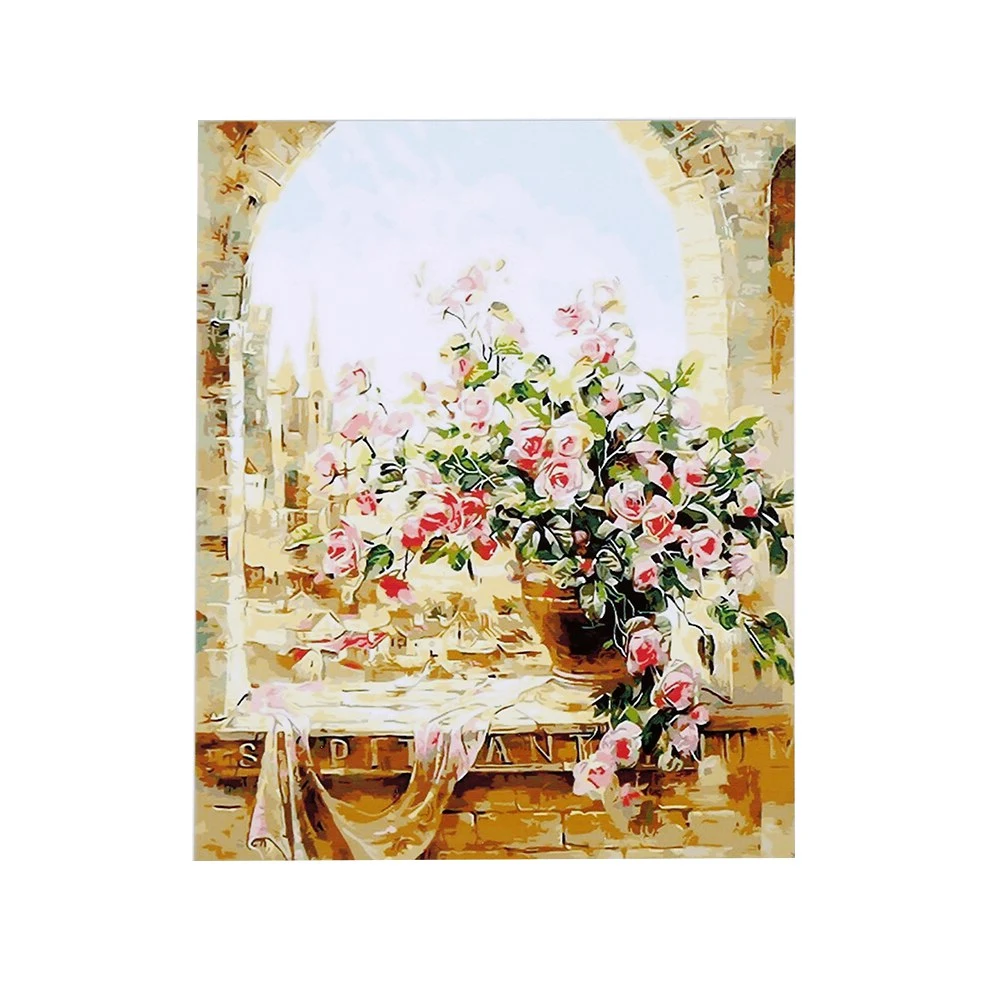 Numbers Kit Paint Drawing DIY Digital Oil Painting Hand Painted Picture Decor (Window Scenery)