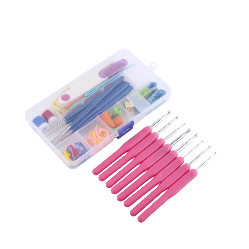 16 pcs Soft Handle Crochet Hook Knitting Knit Needle Weave Yarn Case Set(Hot Pink)