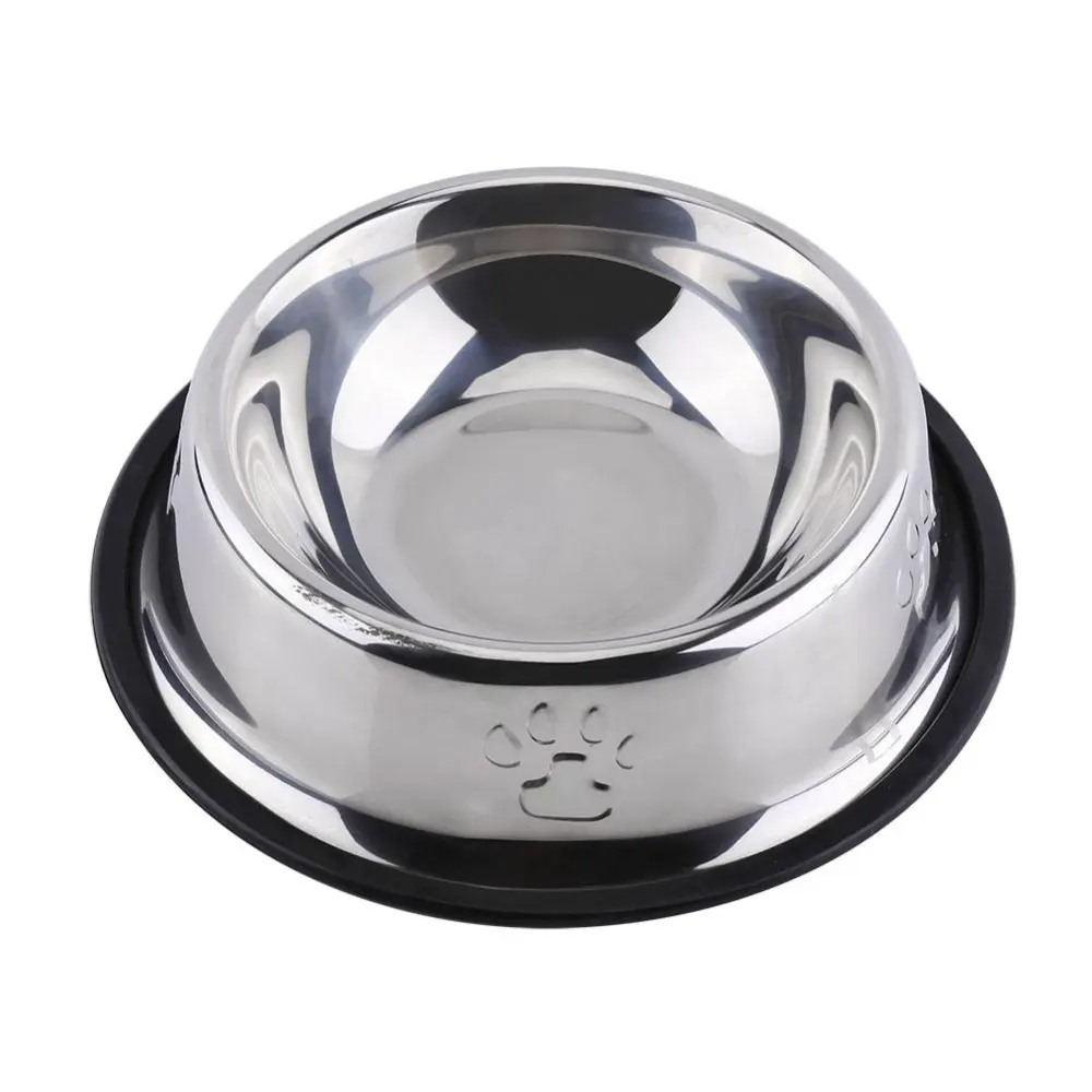 Paw Print Designed Dog Bowl Diner Dish Stainless Steel Anti Slip Cat Food Water Feeder (18cm)