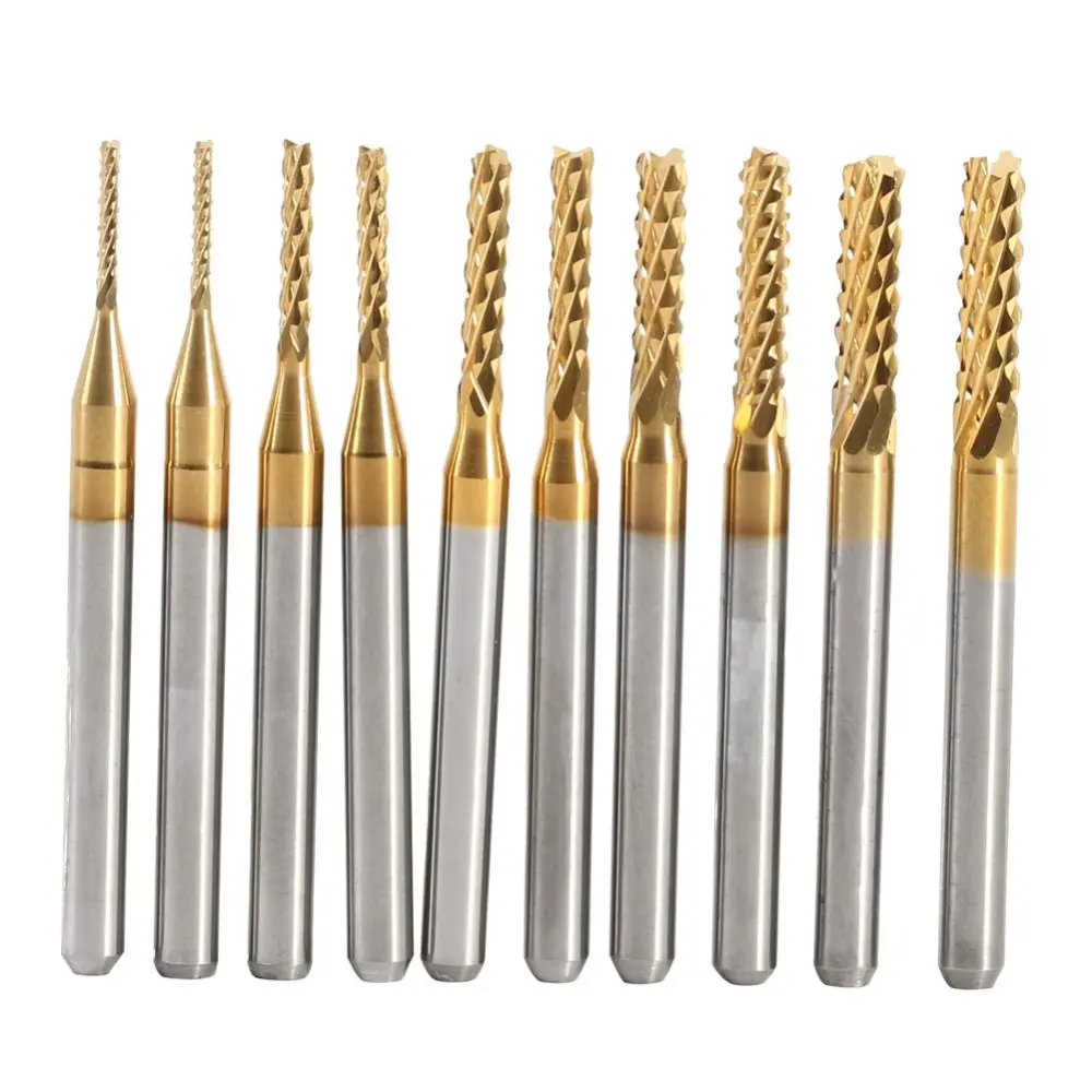 10pcs Titanium Coated End Mill Cemented Carbide CNC Milling Cutters Tools 1.0-3.0mm