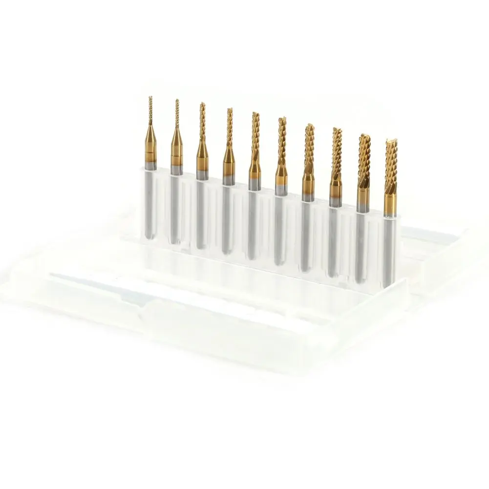 10pcs Titanium Coated End Mill Cemented Carbide CNC Milling Cutters Tools 1.0-3.0mm