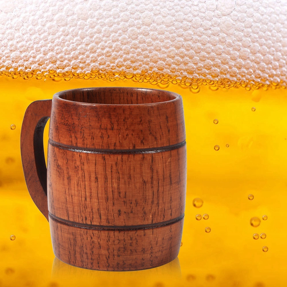 1Pc Practical Wooden Beer Milk Coffee Tea Mug Handmade Home Bar Drinking Cup With Handle