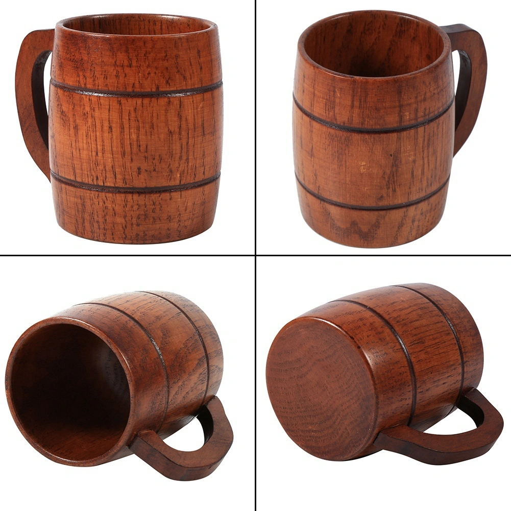 1Pc Practical Wooden Beer Milk Coffee Tea Mug Handmade Home Bar Drinking Cup With Handle