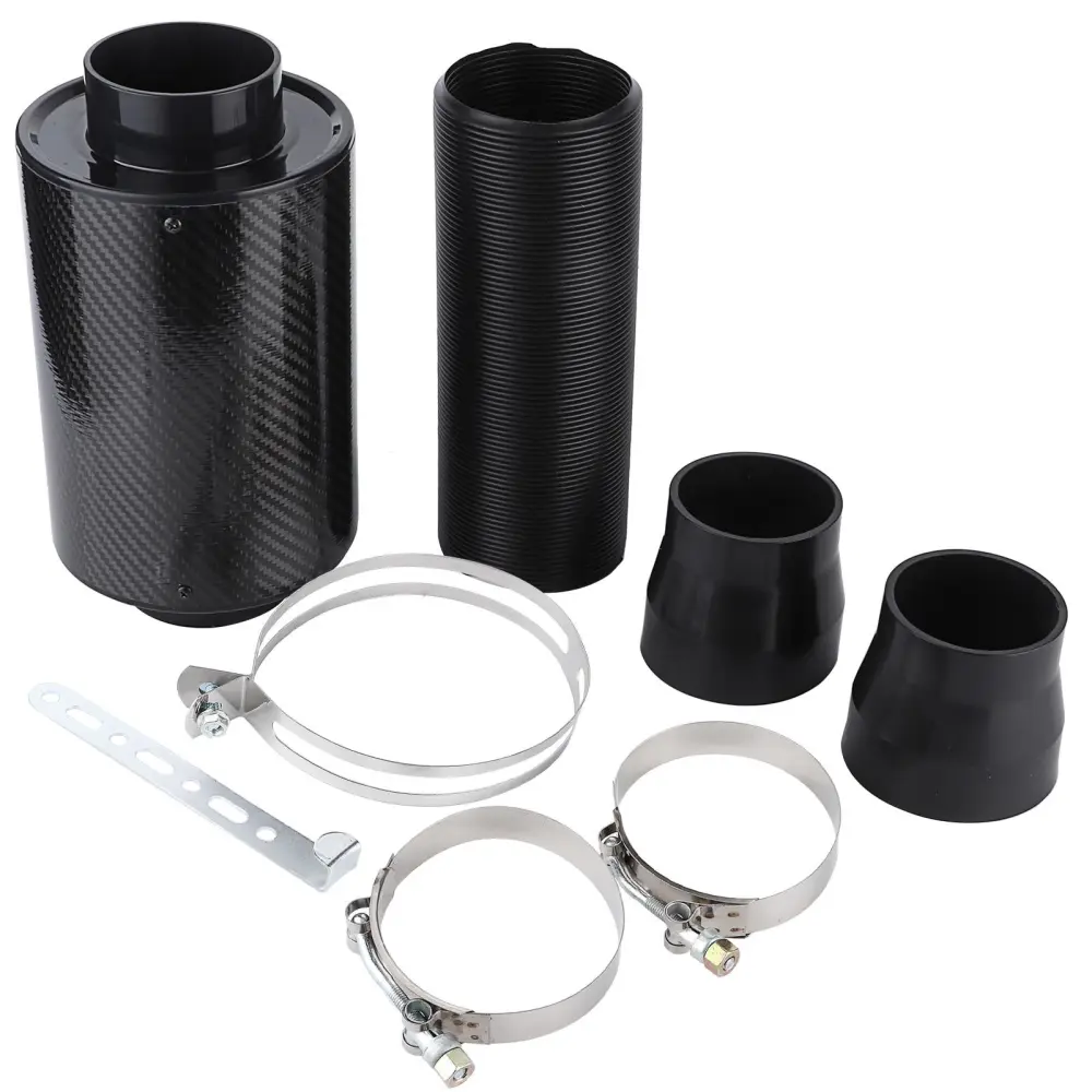 Universal Car 3" Carbon Fibre Cold Air Filter Feed Enclosed Intake Induction Pipe Hose Kit