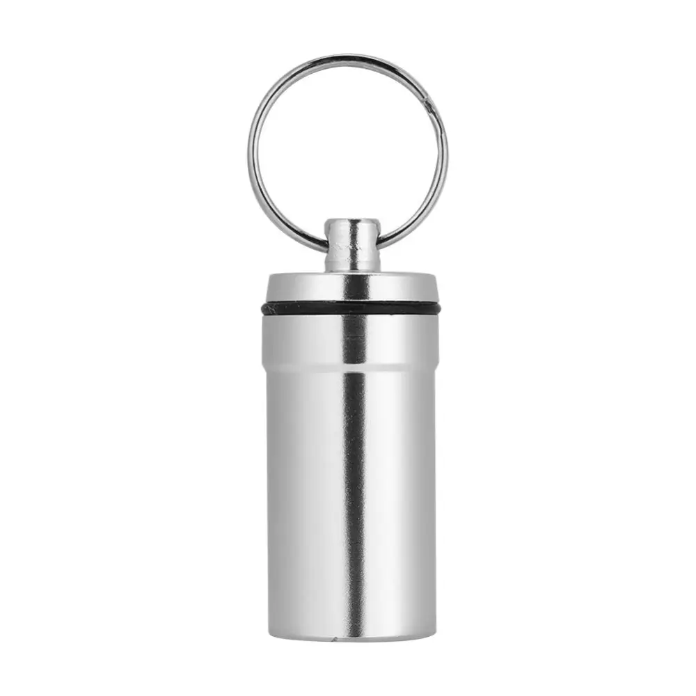 1pc Waterproof Aluminum Alloy Camping Climbing Fishing Pill Box Case Medicine Bottle Silver