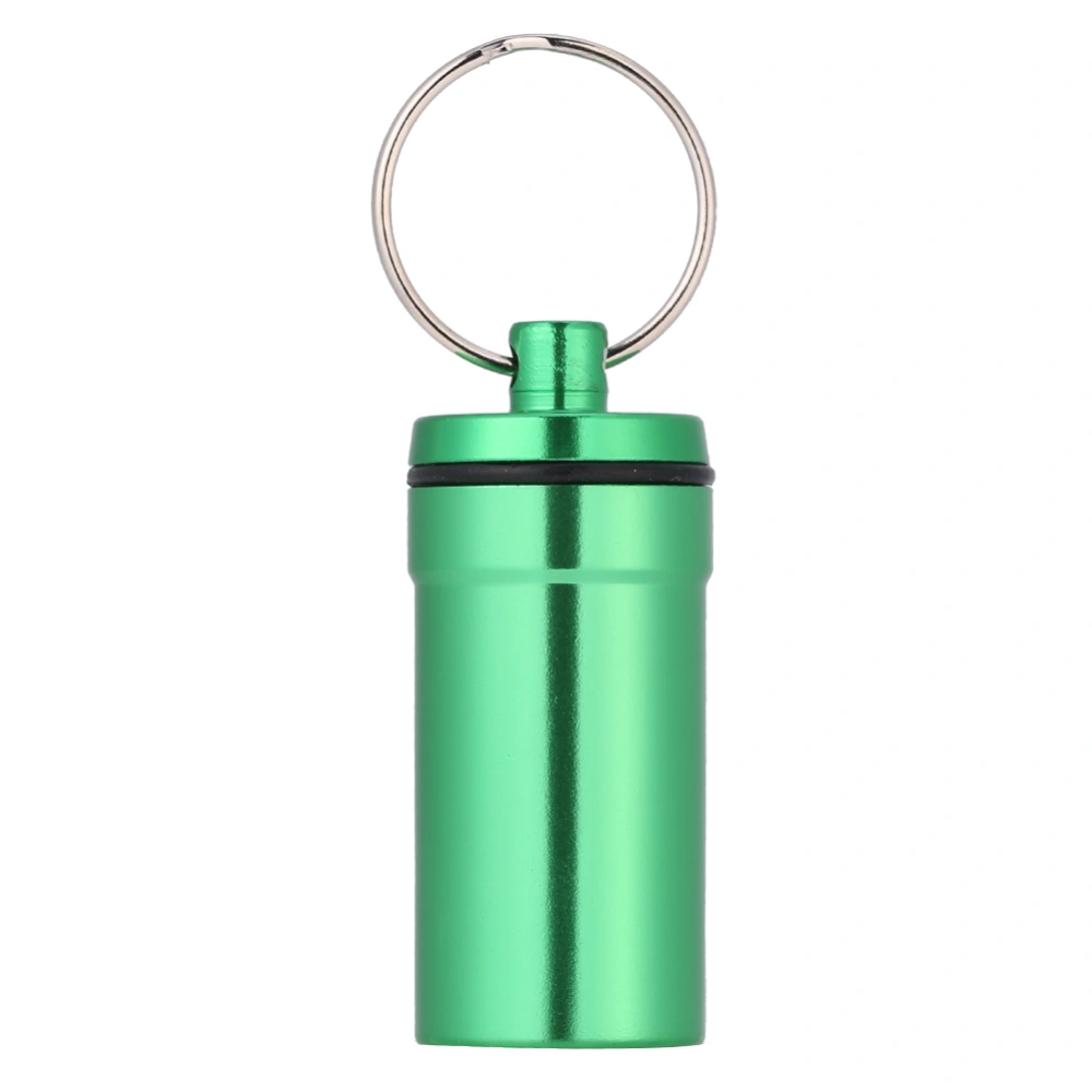 Portable Medicine Box Case Drug Pill Holder Container Keychain (Green Bottle + Blue Carabiner)