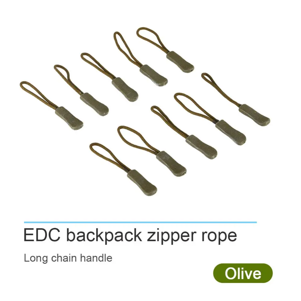 10x Zipper Pulls Slider Cord Rope Puller Ends Lock Zip Clip Buckle For Bag EDC Army Green