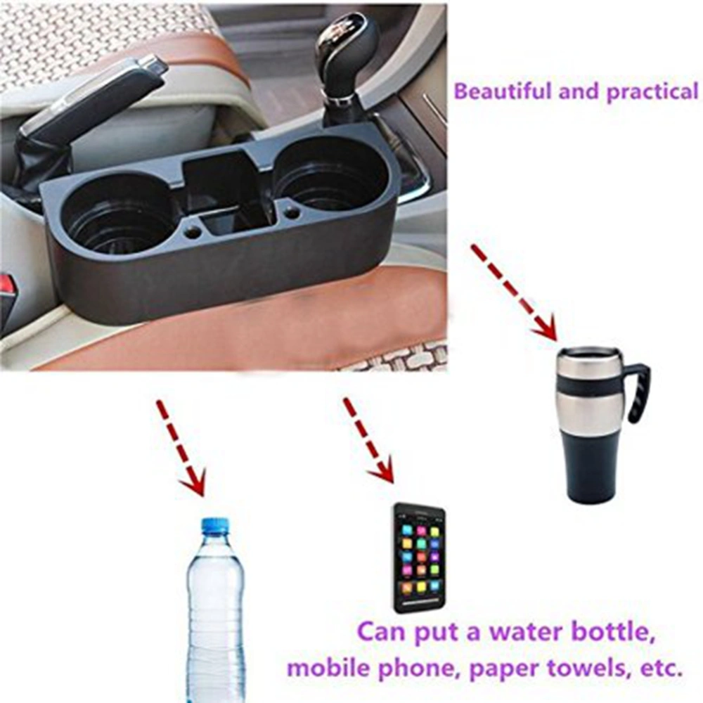 Car Seat Drink Cup Holder Beverage Can Bottle Food Mount Stand 3-in-1 Storage Shelf Black