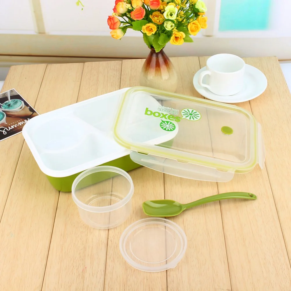 Lunch Box Food Container 4 Compartments Storage Bento Microwave Soup Bowl Spoon