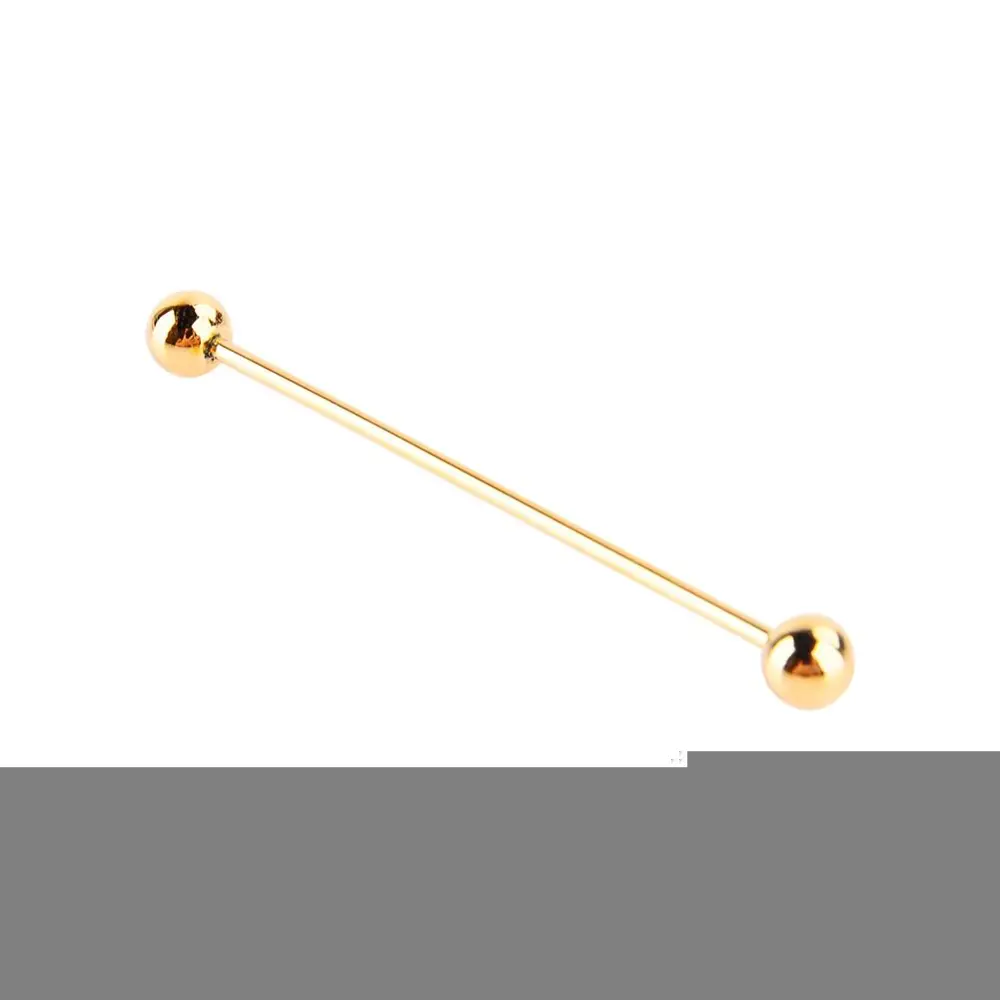 2 Pcs Men Gold Plated Tone Steel Collar Tie Pin Stud Barbell Bar Clip Clasp Brooch 6CM