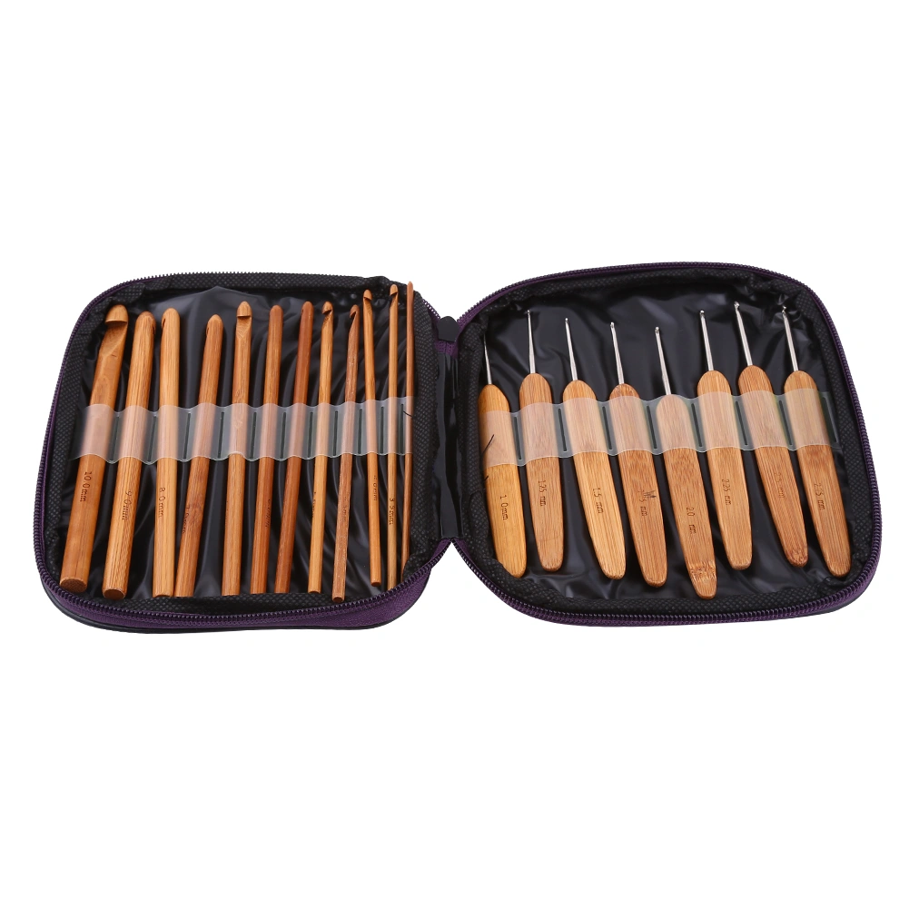 Bamboo Crochet Hooks Needles Knit Weave Craft Yarn Sewing Knitting Tools with Case