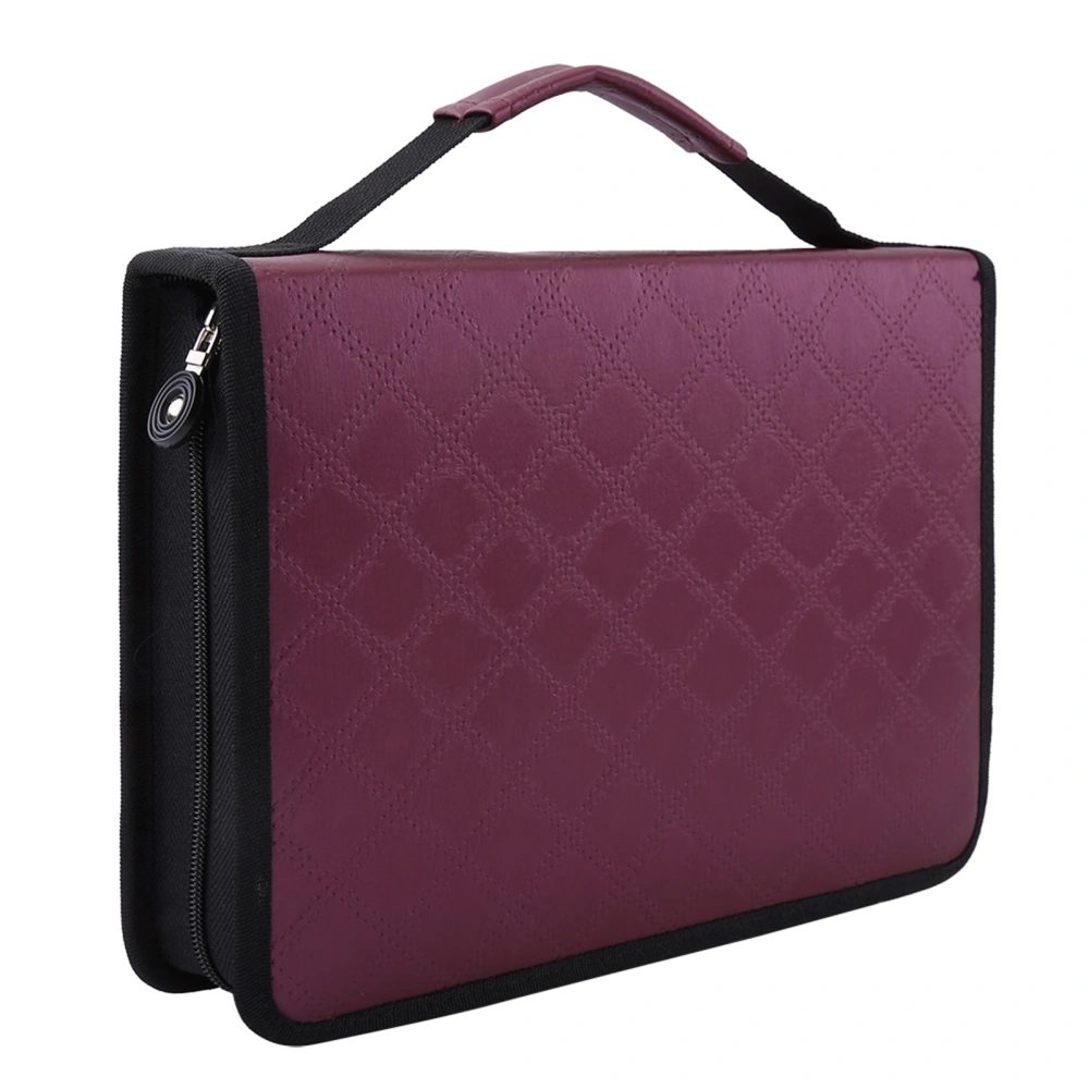 Portable Large Capacity PU Leather Fabric Pencil Case Zipper Pen Bag (Purple)