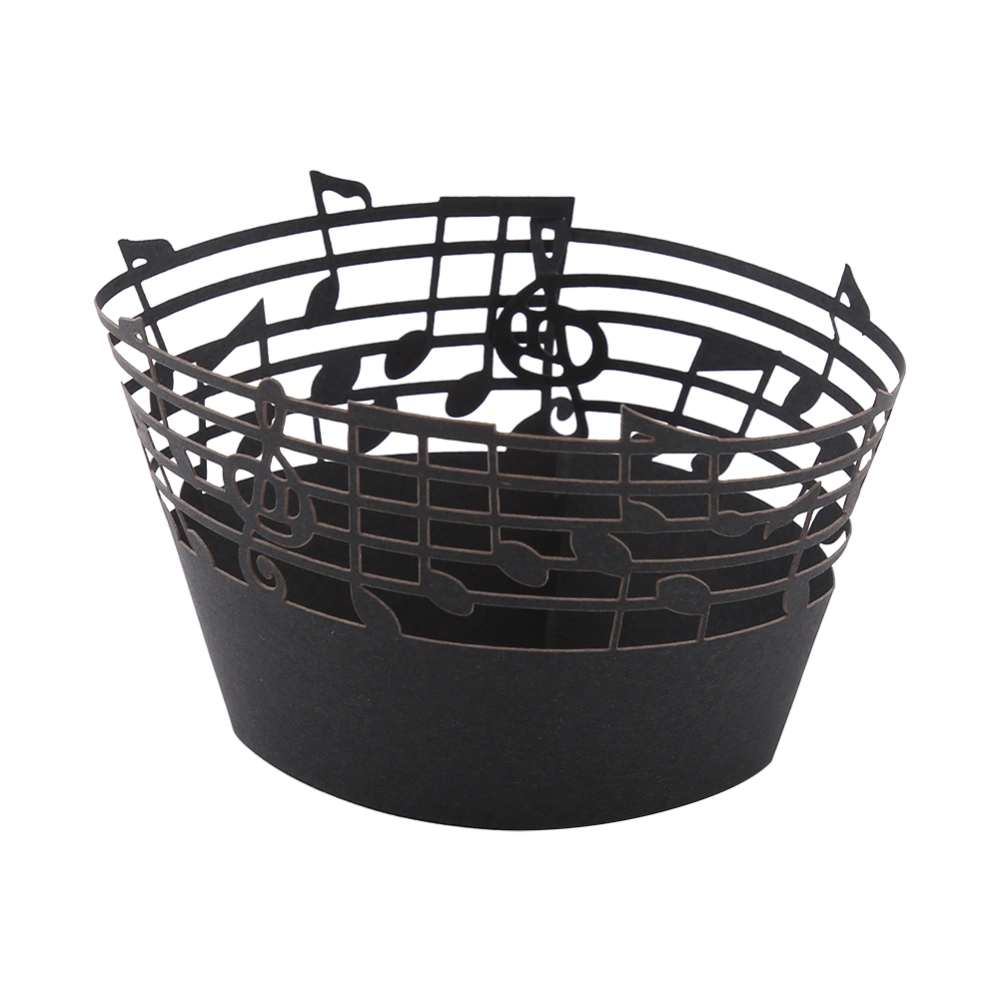 50Pcs Cupcake Papper Wrapper Musical Notes Hollow Out Wedding Birthday Party Decoration Black