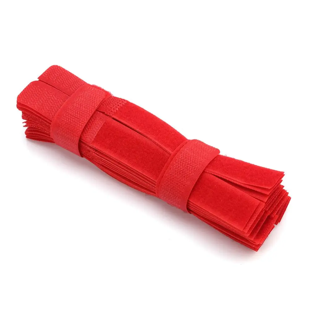 50pcs/lot Reusable Wire Organiser Cable Holder Magic Tape Ties Cord Lead Straps Red