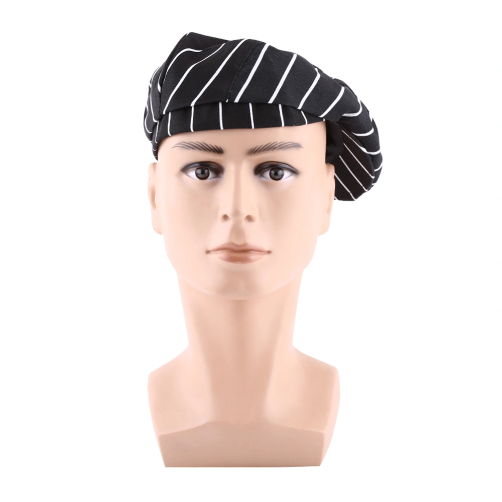 Chef Hat Catering Baker Attendant Kitchen Cook Duckbill Beret Golf Caps (Black White Stripe)