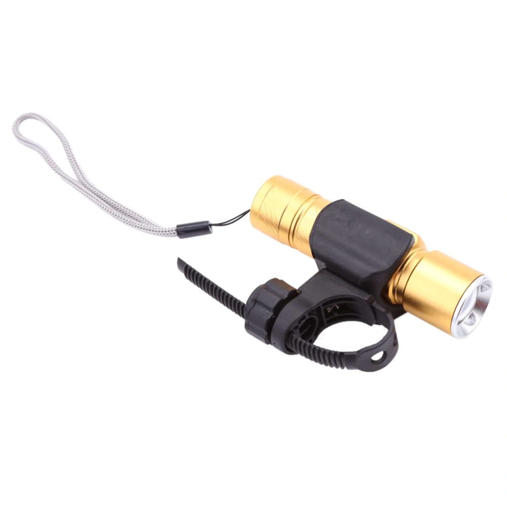 USB Charging Aluminium Alloy Bike Light Bicycle Front LED Flashlight With Bracket (Gold)