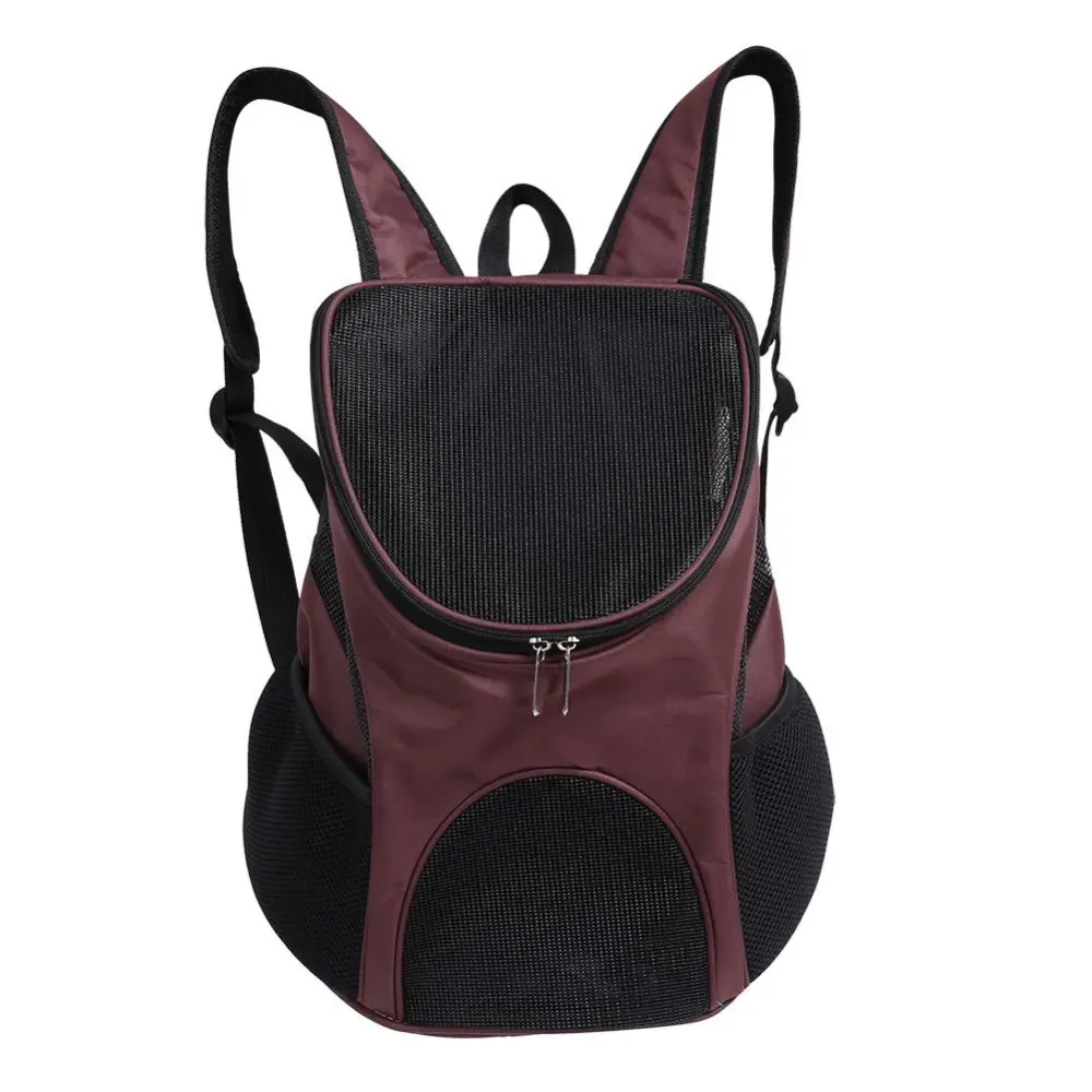 Outdoor Cat Puppy Pet Backpack Travel Carrier Ventilated Mesh Double Shoulder Bag(Coffee)