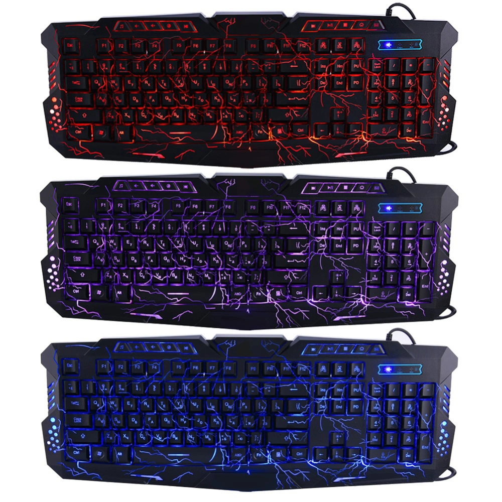 Wired 3 Color Backlit Gaming Crack Bilingual Keyboard with Multimedia Buttons For Laptop PC