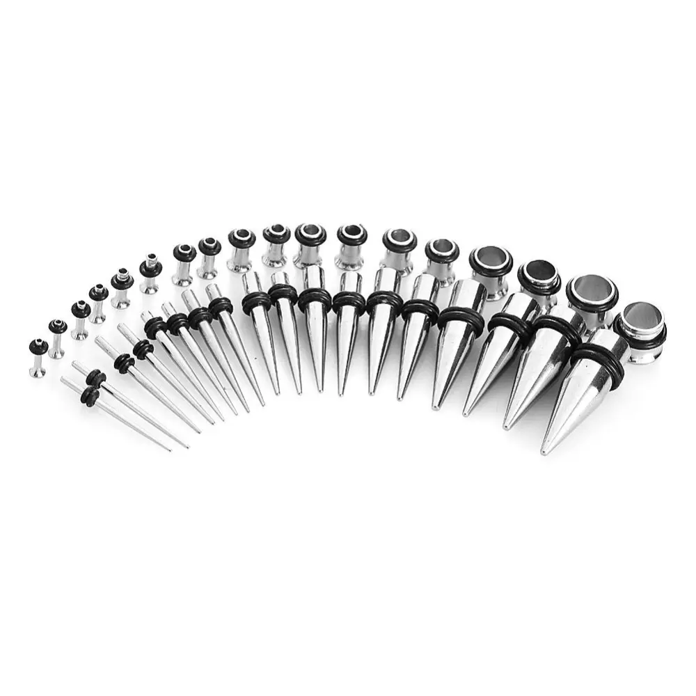 36PCS/Set Stainless Steel Ear Expander Stretching Tapers and Tunnels(Silver)