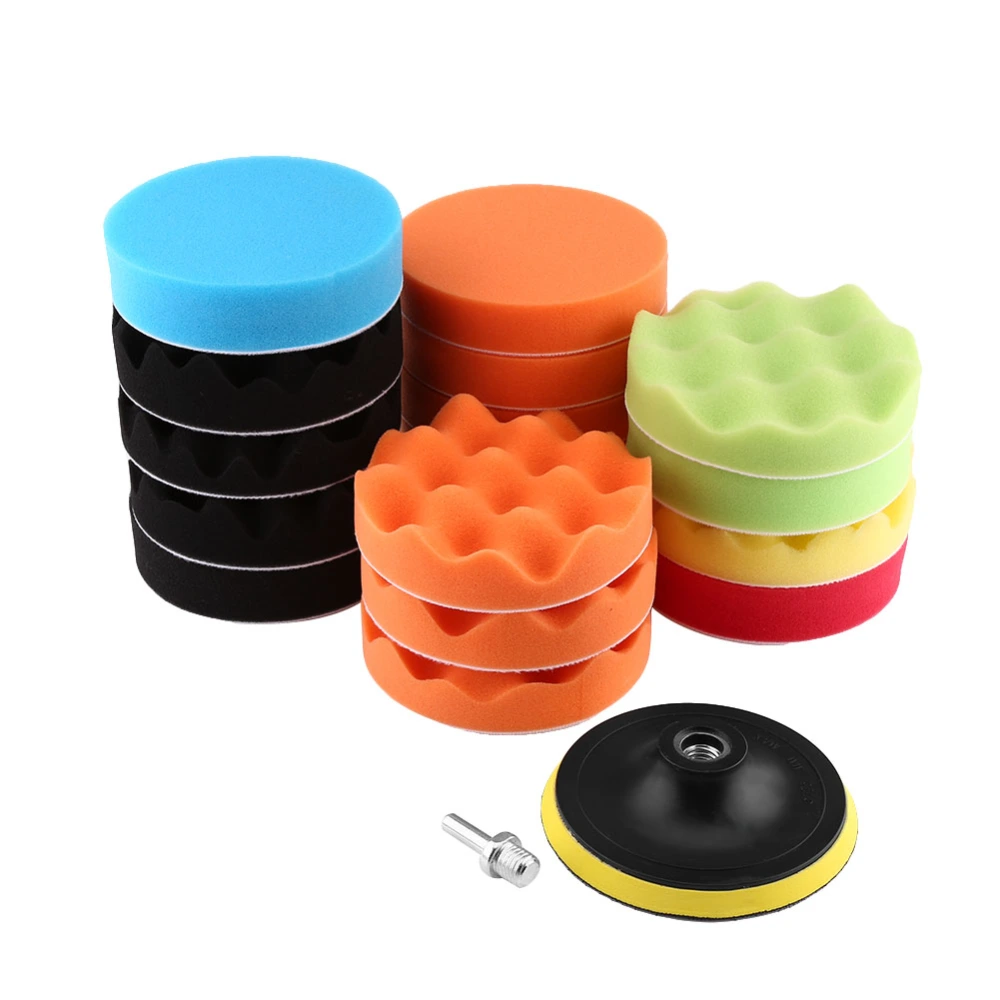 19Pcs 4" Sponge Buffing Polishing Waxing Pad Kit for Car Polisher Buffer with M10 Drill Adapter