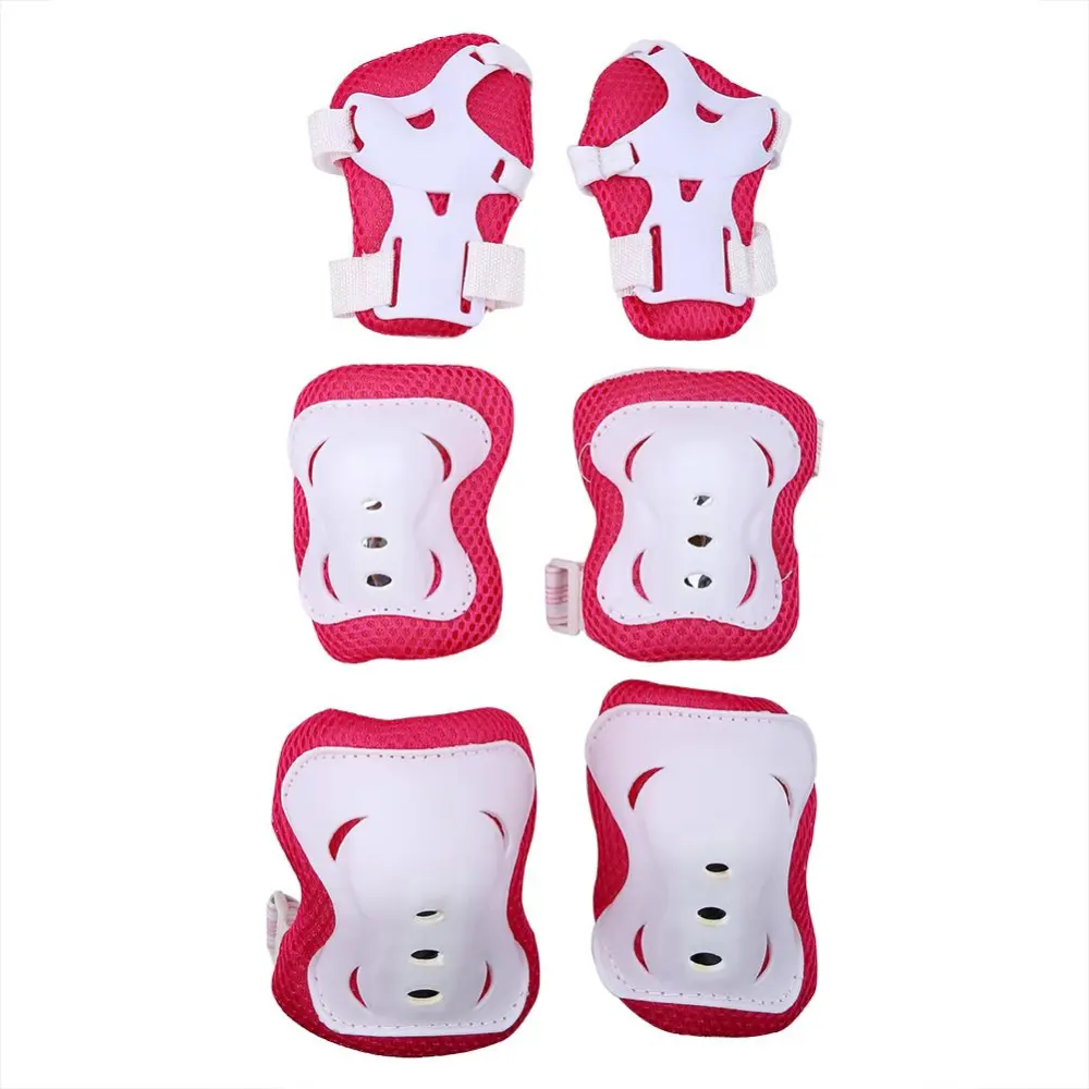 6pcs/set Knee Support Pads Elbow Protectors Wrist Guards For Children Outdoor Sport(white+pink)