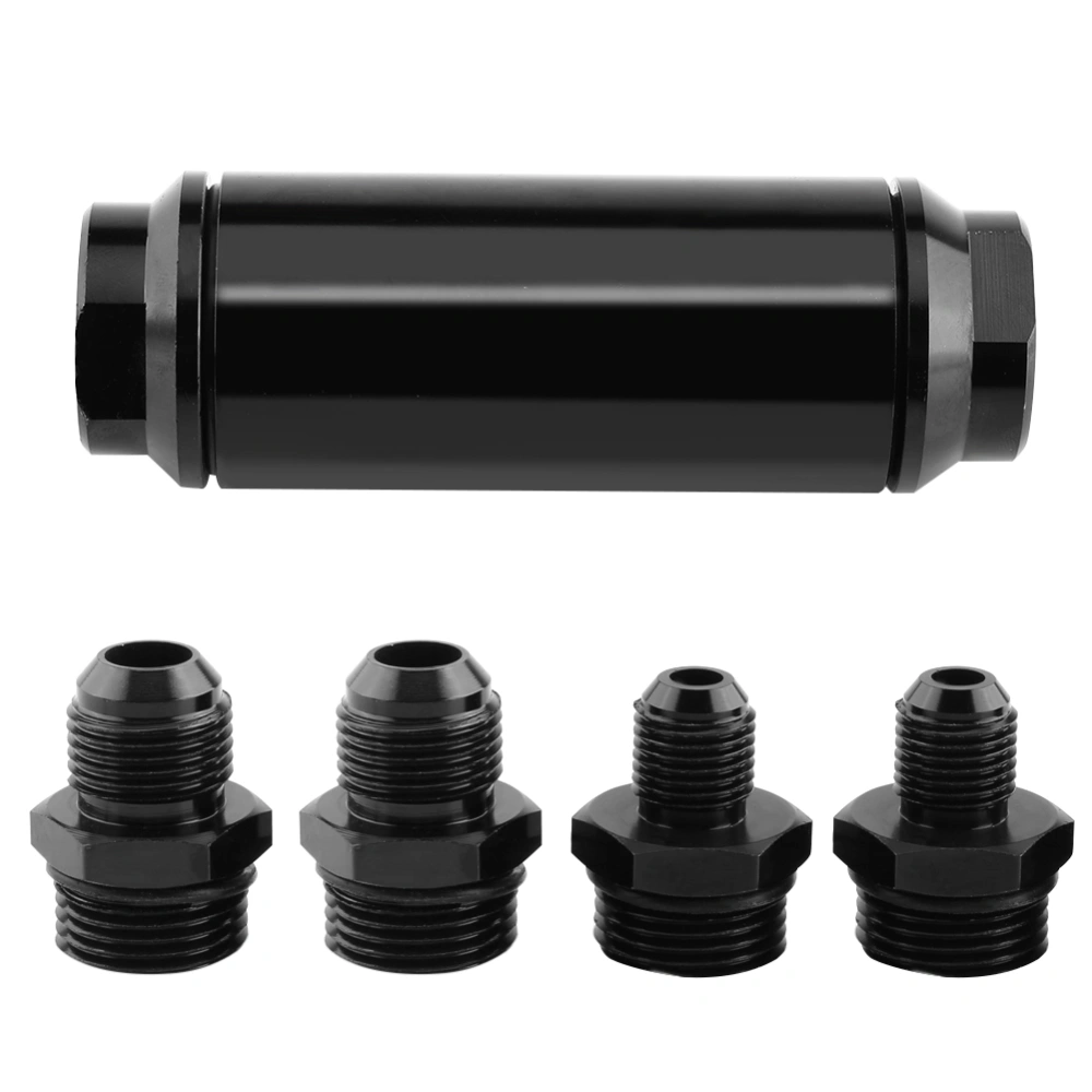 Universal Aluminum 44mm Car Inline Oil Fuel Filter With AN6 AN8 Adapter Fittings Black