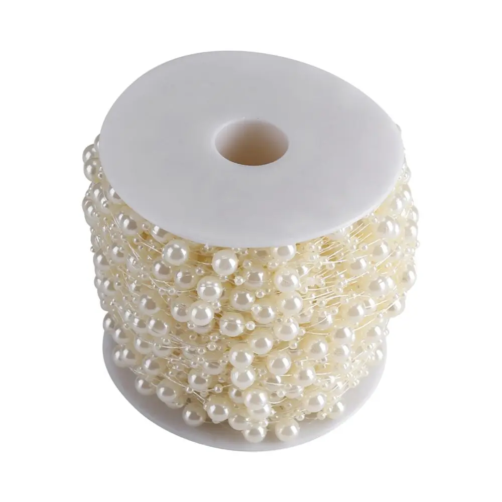 60m/roll 8+3mm Artificial Pearl DIY Ornaments Beads Curtain Wedding//Festival Party Decor Beige