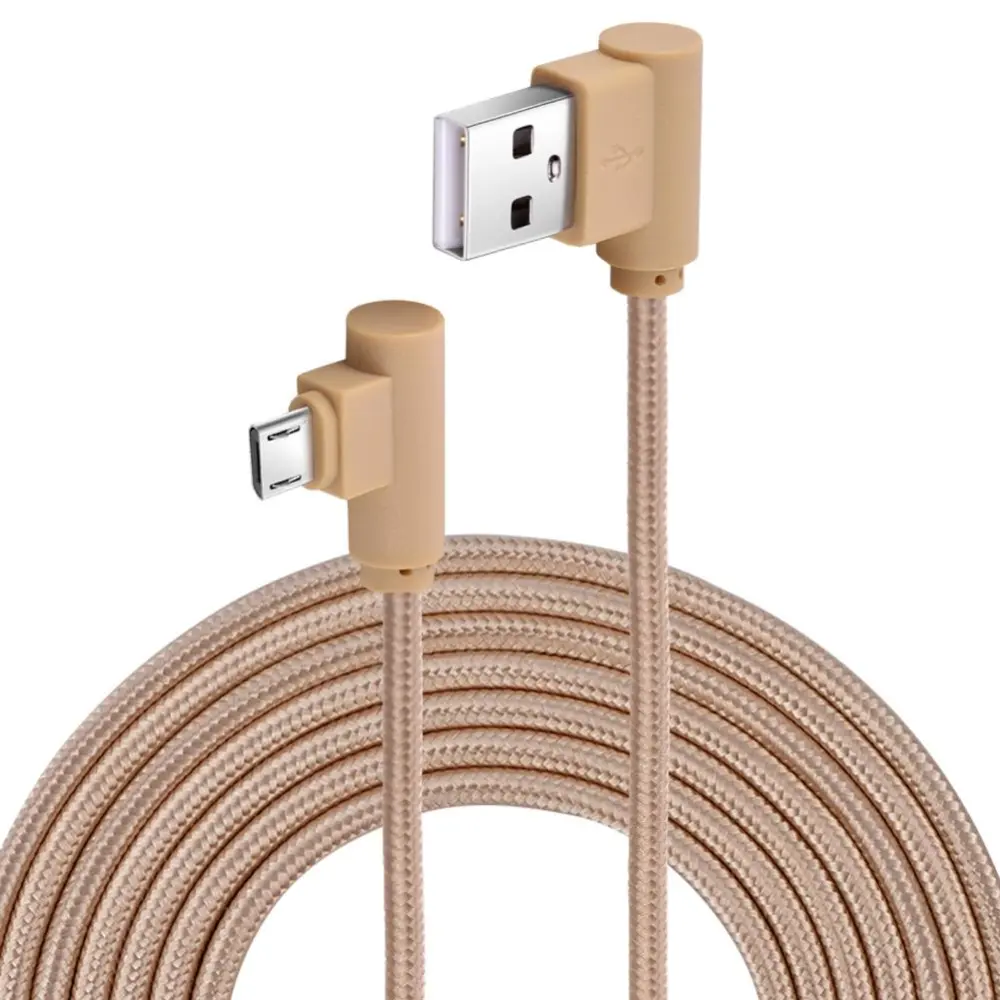 10ft Nylon Woven Braided 90 Degree Right Angle USB Charging & Sync Cable for Android Gold