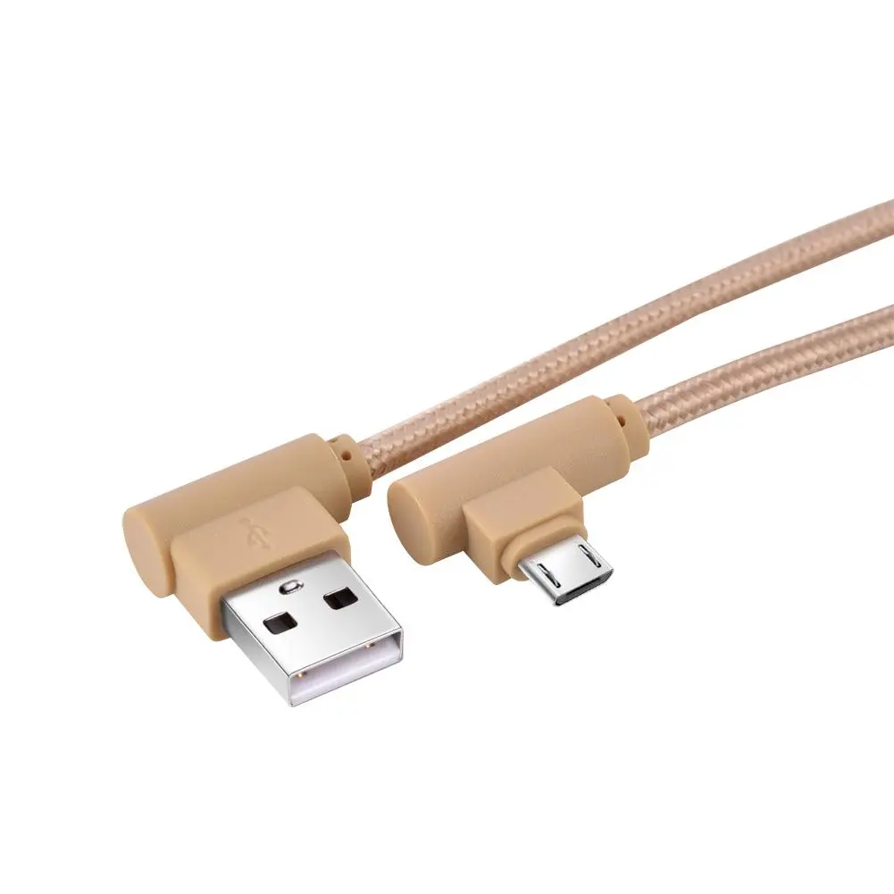 10ft Nylon Woven Braided 90 Degree Right Angle USB Charging & Sync Cable for Android Gold