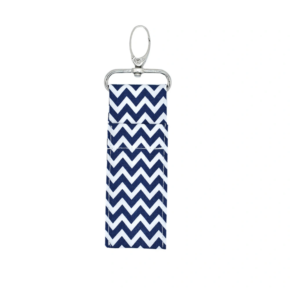 Wave Pattern Lipstick Holder Keychain Chapstick Pouch Bag Women Girls Gift(navy blue)