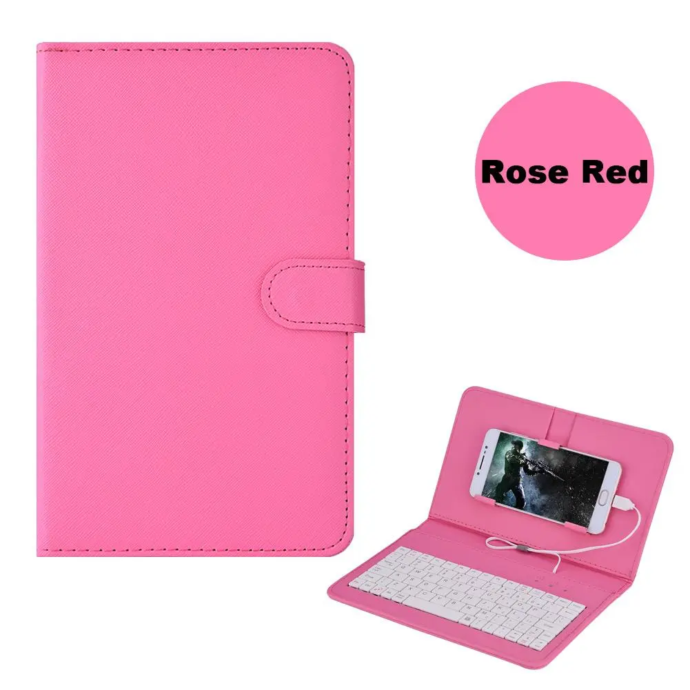 Universal Micro USB Keyboard Stand Protective Cover Case For Android Mobile Phone Rose-red