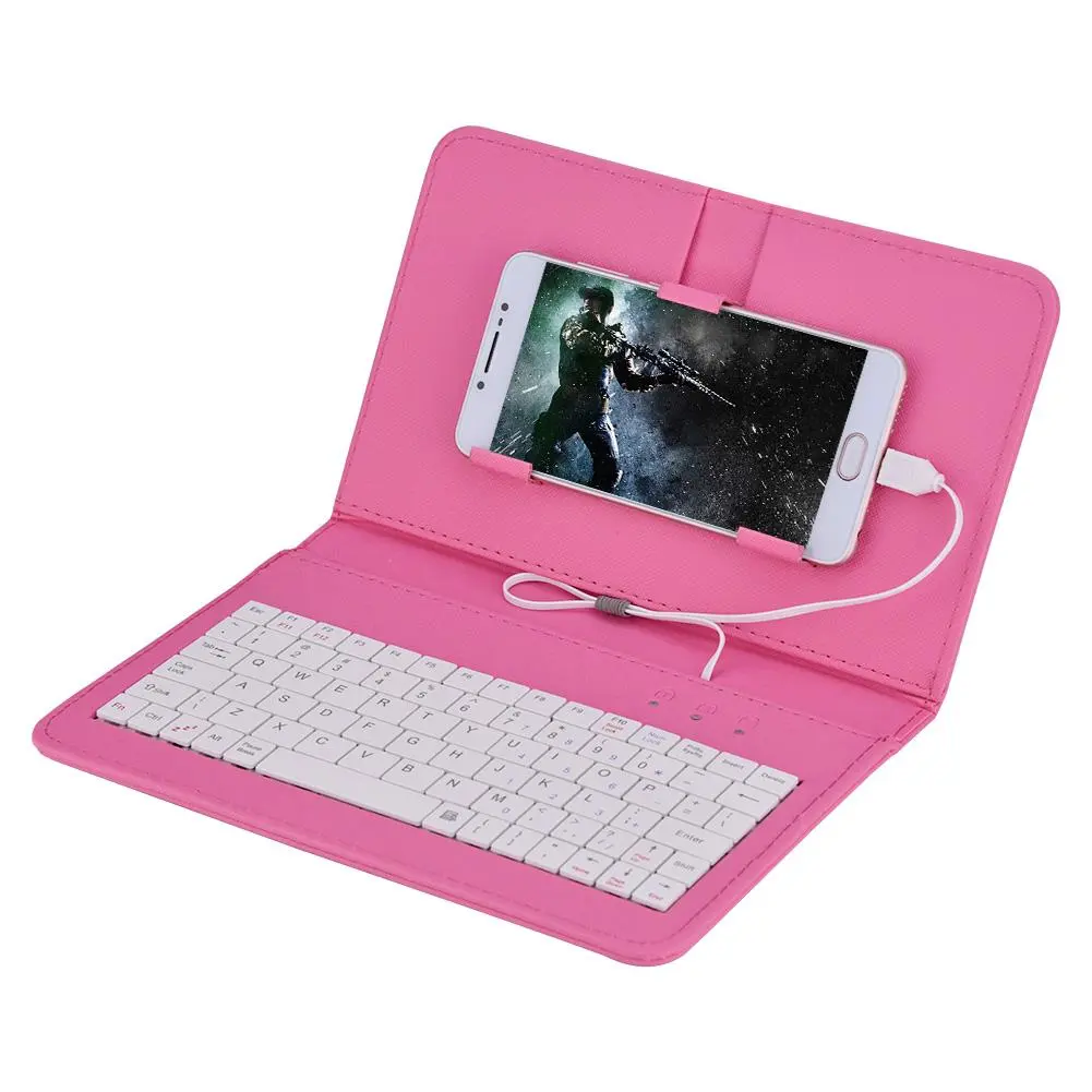 Universal Micro USB Keyboard Stand Protective Cover Case For Android Mobile Phone Rose-red