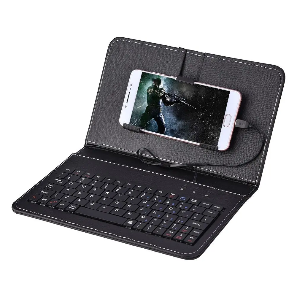 Universal Micro USB Keyboard Stand Protective Cover Case For Android Mobile Phone Black