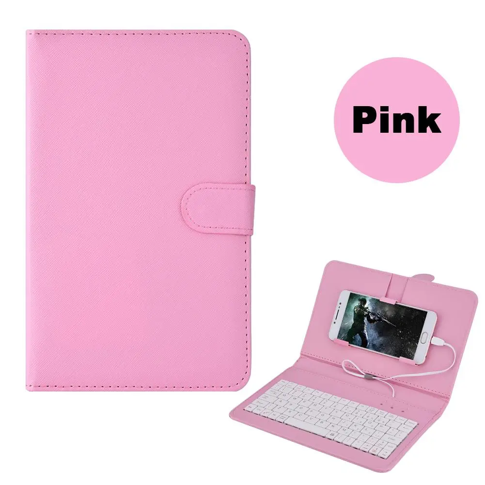 Universal Micro USB Keyboard Stand Protective Cover Case For Android Mobile Phone Pink