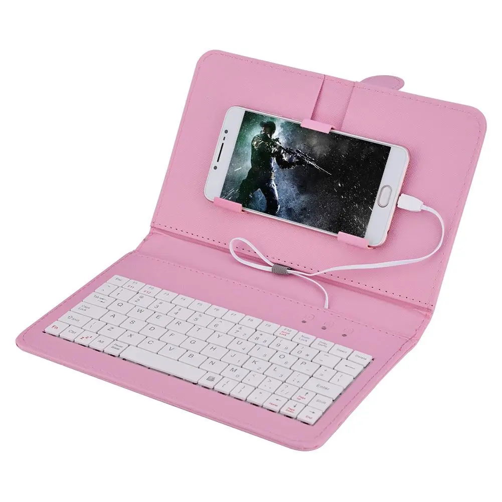 Universal Micro USB Keyboard Stand Protective Cover Case For Android Mobile Phone Pink