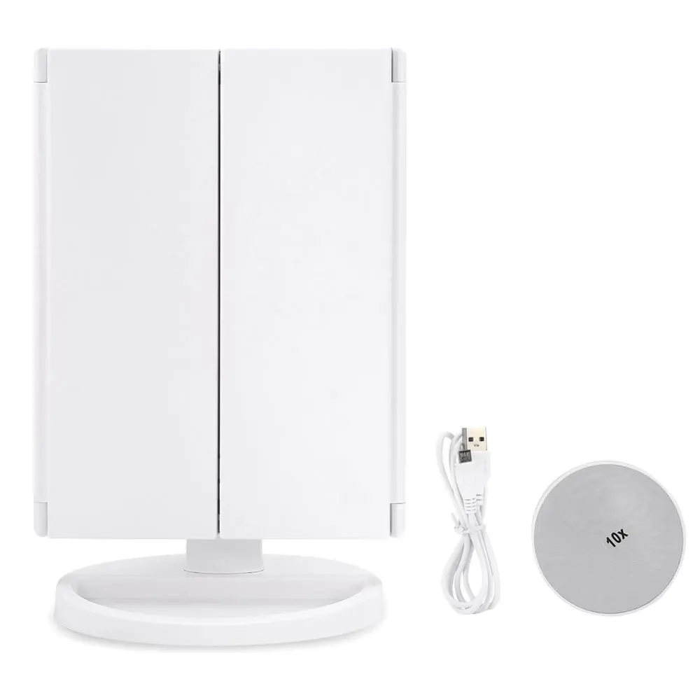 Tri-Fold 21 LED Lights 2X 3X Magnification Touch Screen Desktop Makeup Mirror (White)