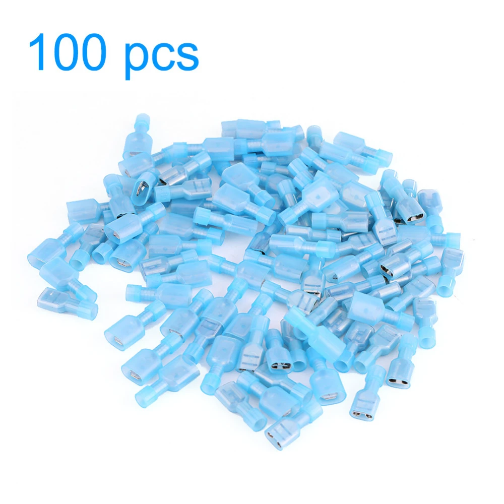 100pcs Blue 16-14AWG Male & Female Insulated Spade Electric Wire Terminal Connectors