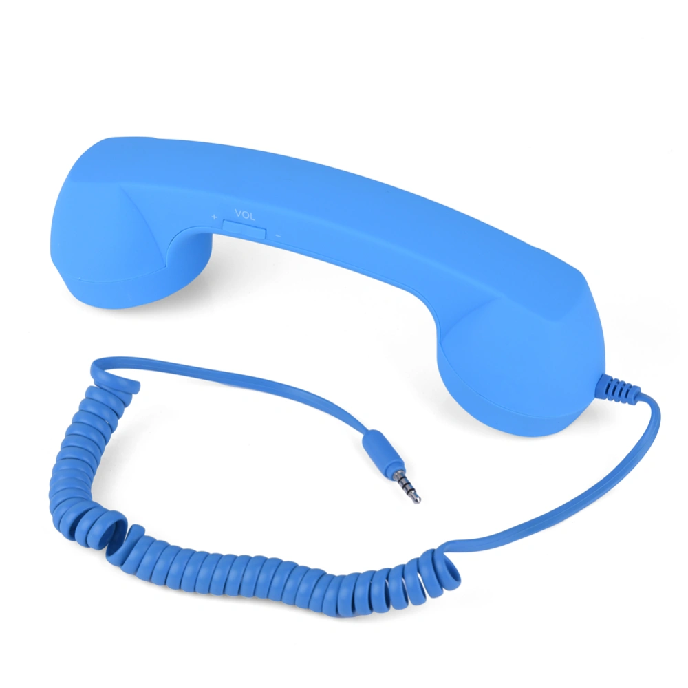 Anti-radiation Vintage Wired Telephone 3.5mm Cell Phone Handset w/ Mic for iPhone Blue