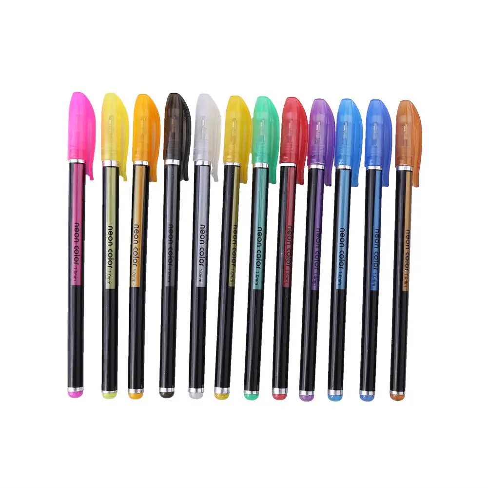 12 Different Colors Glitter Gel Pen Set Colorful Highlighter Drawing Painting Marker Stationery